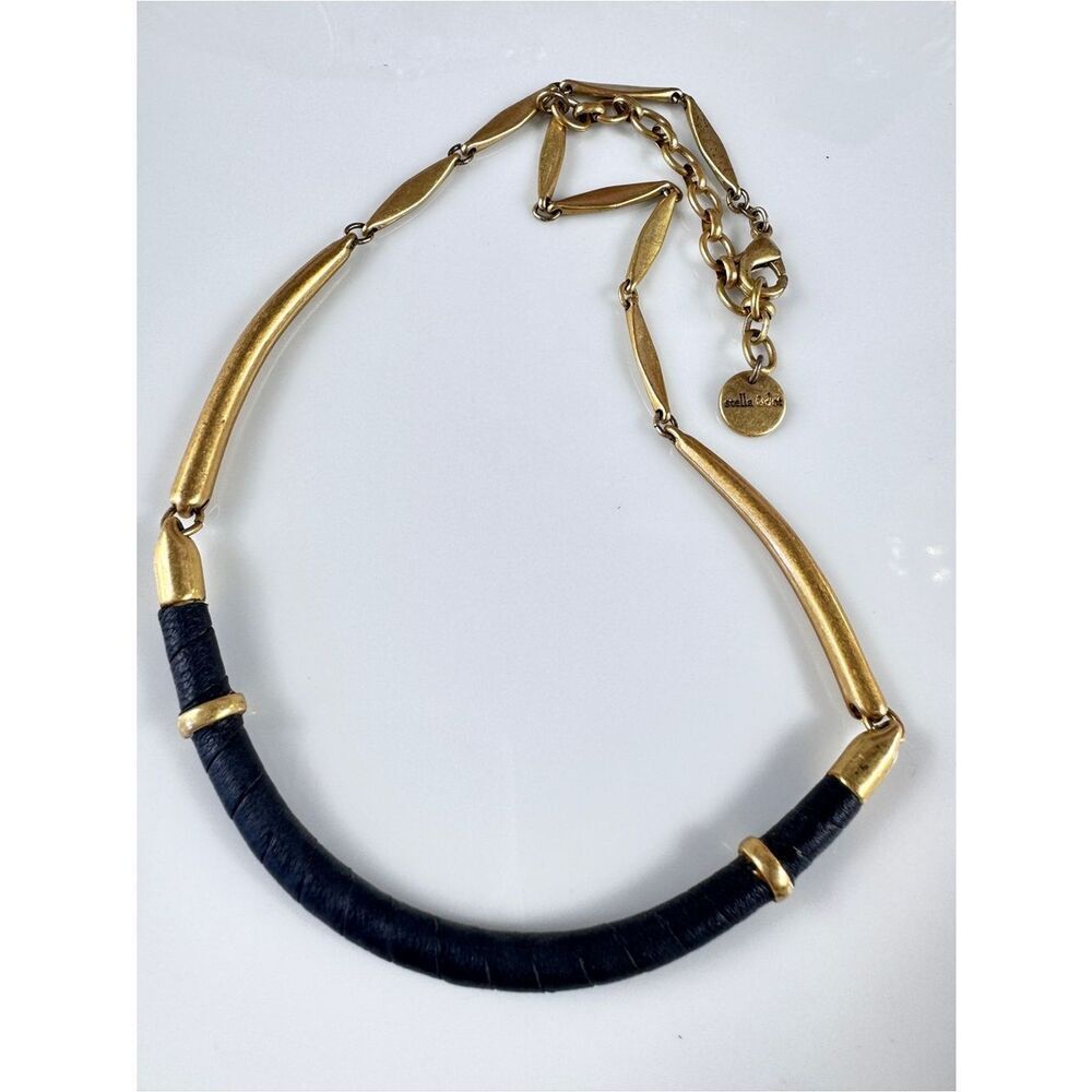 Stella & Dot  Gold and Black Curved Bar Necklace